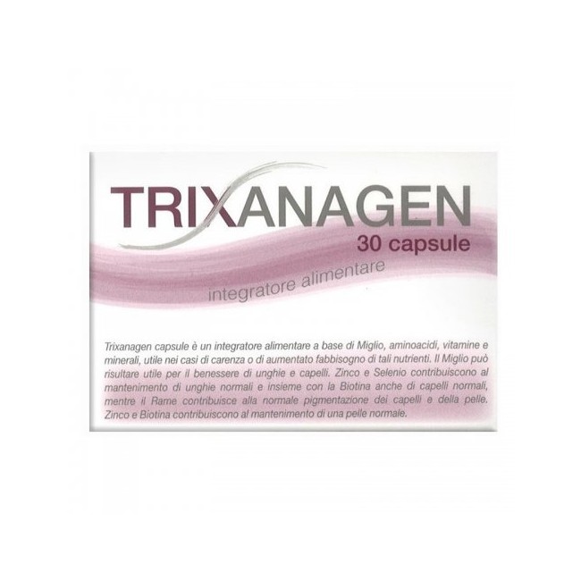 Confezione da 30 capsule di Trixanagen Integratore Per Rinforzare I Capelli Deboli e Delicati. Confezione da 30 capsule di Trixanagen Integratore Per Rinforzare I Capelli Deboli e Delicati.