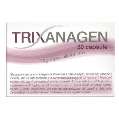Confezione da 30 capsule di Trixanagen Integratore Per Rinforzare I Capelli Deboli e Delicati. Confezione da 30 capsule di Trixanagen Integratore Per Rinforzare I Capelli Deboli e Delicati.