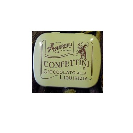 Confettini Di Finissimo Cioccolato Al Latte Alla Liquirizia 24 Pezzi Scatola Di Metallo 20 G Confettini Di Finissimo Cioccolato Al Latte Alla Liquirizia 24 Pezzi Scatola Di Metallo 20 G