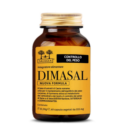 Barattolo da 60 capsule di Salugea Dimasal, integratore per il controllo del peso corporeo. Barattolo da 60 capsule di Salugea Dimasal, integratore per il controllo del peso corporeo.