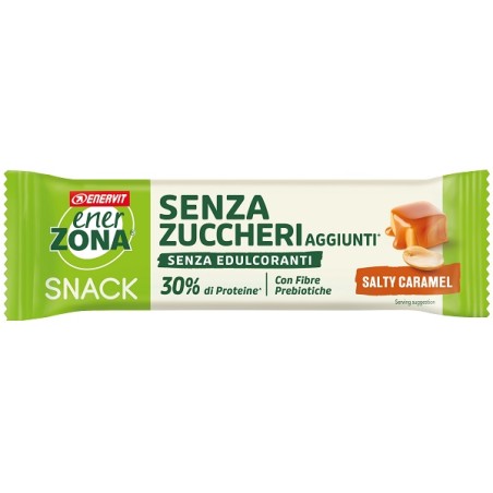 Barretta da 33 g in confezione singola di Enerzona Snack Caramello Salato, barretta ricca di proteine.