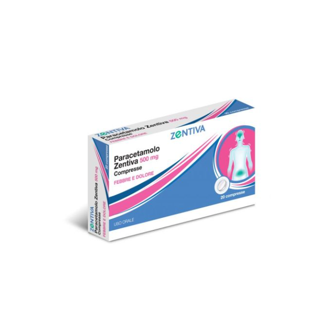 Confezione da 20 compresse di Paracetamolo Zenitiva, farmaco per febbre e dolore. Confezione da 20 compresse di Paracetamolo Zenitiva, farmaco per febbre e dolore.