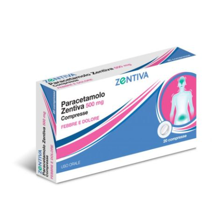 Confezione da 20 compresse di Paracetamolo Zenitiva, farmaco per febbre e dolore. Confezione da 20 compresse di Paracetamolo Zenitiva, farmaco per febbre e dolore.