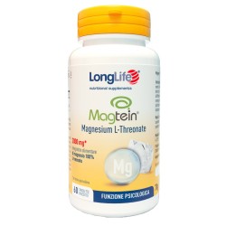 Confezione da 60 tavolette di Longlife Magtein, integratore per stress e capacità cognitive.
