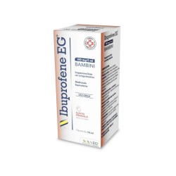 Flacone da 150 ml di EG Ibuprofene 100 Mg/Ml Farmaco Per Febbre e Influenza Dei Bambini Gusto Fragola.