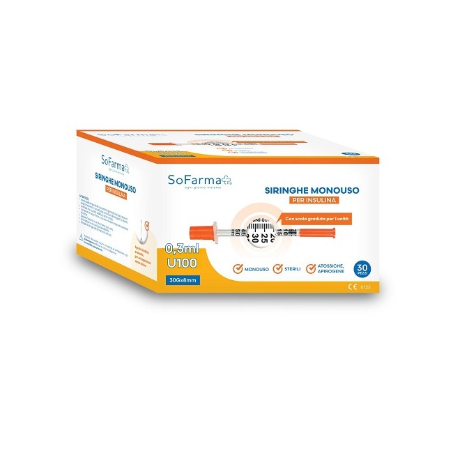 Siringa Per Insulina 0,3 Ml 30 Pezzi Sofarmapiu' Siringa Per Insulina 0,3 Ml 30 Pezzi Sofarmapiu'