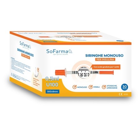 Siringa Per Insulina 0,3 Ml 30 Pezzi Sofarmapiu' Siringa Per Insulina 0,3 Ml 30 Pezzi Sofarmapiu'