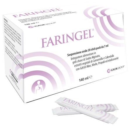 Confezione da 20 stick di Faringel integratore contro il reflusso gastroesofageo. Confezione da 20 stick di Faringel integratore contro il reflusso gastroesofageo.