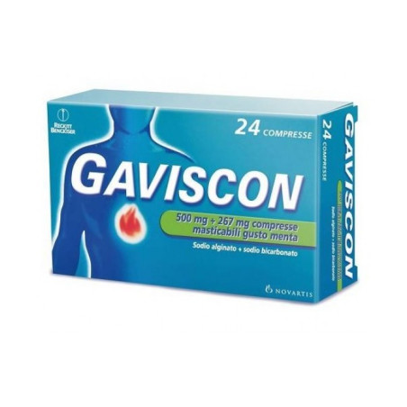 Gaviscon 500mg+267mg Trattamento Sintomatico Del Bruciore Di Stomaco Occasionale Gusto Menta 24 Compresse Masticabili