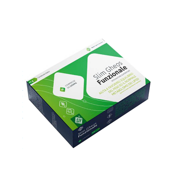 Confezione da 60 compresse di Slim Gheos Funzionale, integratore per metabolismo e controllo del peso. Confezione da 60 compresse di Slim Gheos Funzionale, integratore per metabolismo e controllo del peso.