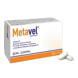Confezione da 30 compresse di Metavel, integratore per bruciare i grassi in eccesso.