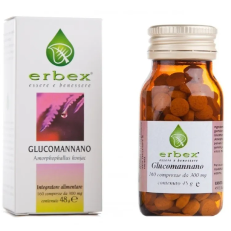 Confezione da 160 compresse di Erbex Glucomannano, integratore per facilitare la perdita di peso. Confezione da 160 compresse di Erbex Glucomannano, integratore per facilitare la perdita di peso.