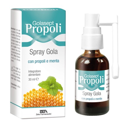 Flacone spray da 30 ml. di Golasept Propoli Spray Gola, spray utile negli adulti in caso di mal di gola. Flacone spray da 30 ml. di Golasept Propoli Spray Gola, spray utile negli adulti in caso di mal di gola.