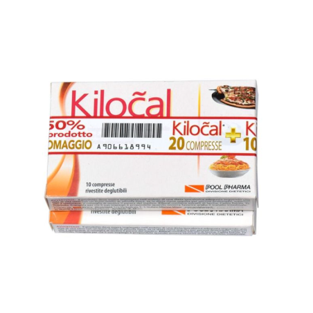 Confezione da 20 compresse + 10 compresse di Pool Pharma Kilocal, integratore per il metabolismo.