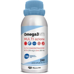 Barattolo da 240 perle di Marco Viti Omega 3 Multi Azione, integratore per funzione cardiaca, cerebrale e visiva.