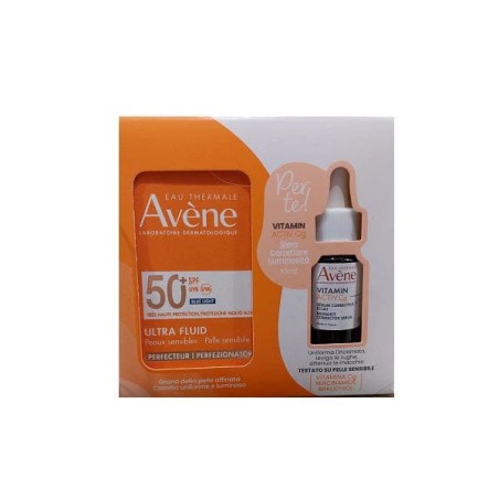 Cofanetto da 50 ml + 10 ml di Avene Solari Ultra Fluido Spf 50+ + Siero Vitamina C Cofanetto da 50 ml + 10 ml di Avene Solari Ultra Fluido Spf 50+ + Siero Vitamina C