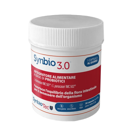 Confezione da 30 capsule di Synbio 3.0, integratore a base di probiotici.