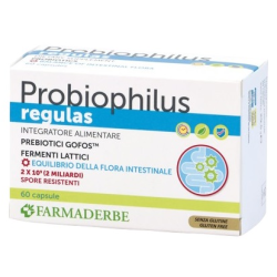 Confezione da 60 capsule di Probiophilus Regulas, integratore per il benessere intestinale.