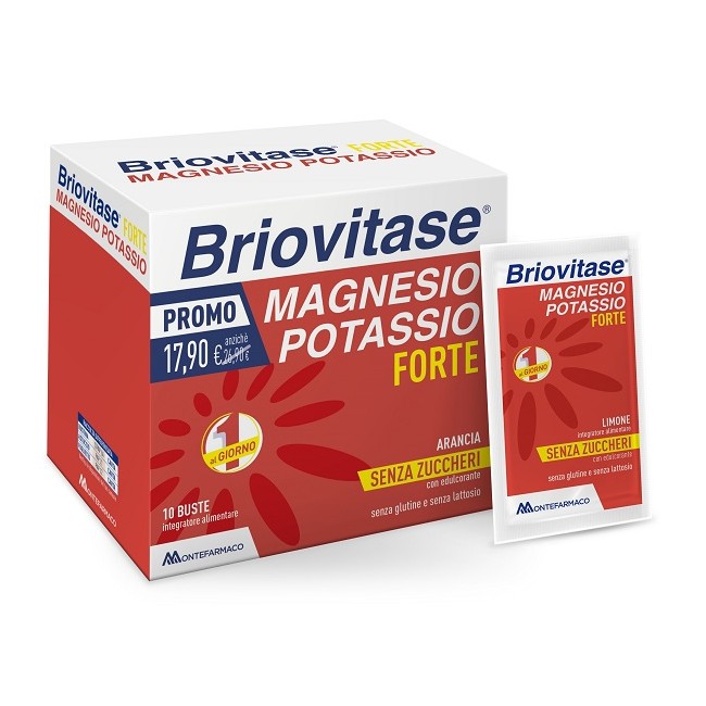 Confezione da 30 bustine di Briovitase Magnesio Potassio Forte, integratore per energia e forza. Confezione da 30 bustine di Briovitase Magnesio Potassio Forte, integratore per energia e forza.