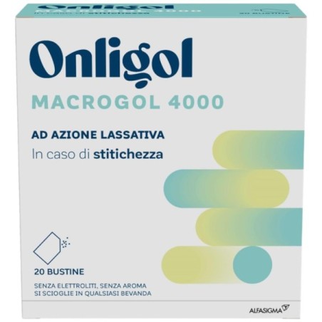 Confezione da 20 bustine di Onligol integratore per stitichezza a base di Macrogol 4000 Confezione da 20 bustine di Onligol integratore per stitichezza a base di Macrogol 4000