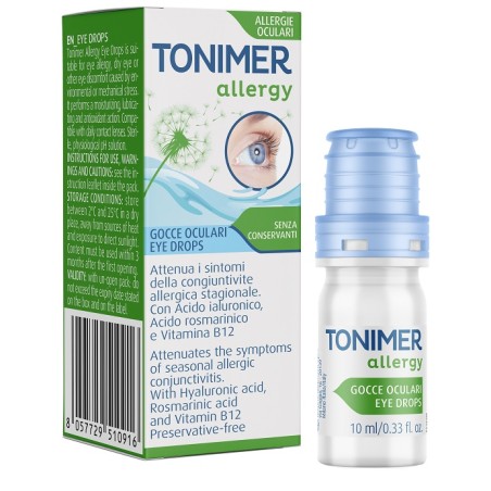Flaconcino da 10 ml di Tonimer Allergy Collirio Idratante Protettivo Lenitivo Per Allergie Oculari.