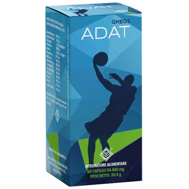 Flacone da 60 capsule di Gheos Adat, integratore per il benessere articolare degli sportivi. Flacone da 60 capsule di Gheos Adat, integratore per il benessere articolare degli sportivi.