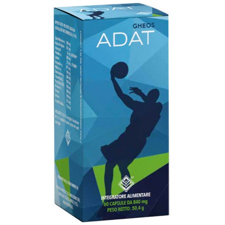 Flacone da 60 capsule di Gheos Adat, integratore per il benessere articolare degli sportivi. Flacone da 60 capsule di Gheos Adat, integratore per il benessere articolare degli sportivi.