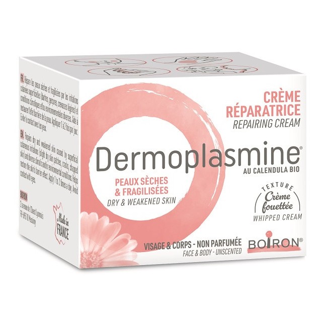 Vasetto da 20 grammi di Boiron Dermoplasmine Mousse Alla Calendula Riparatrice Per Irritazione e Secchezza Cutanea.