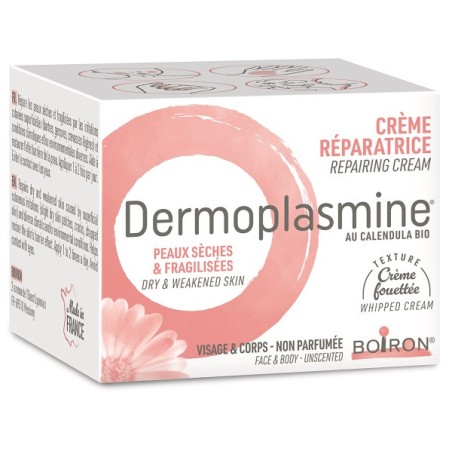 Vasetto da 20 grammi di Boiron Dermoplasmine Mousse Alla Calendula Riparatrice Per Irritazione e Secchezza Cutanea.
