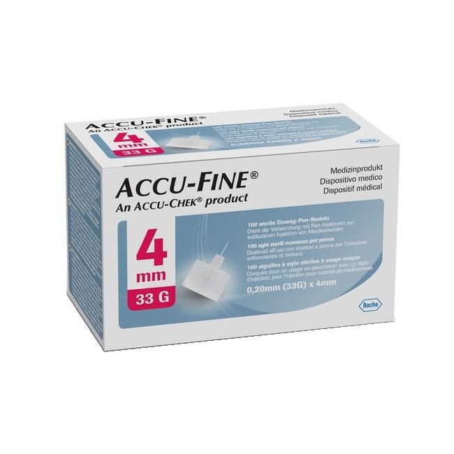 Ago Ipodermico Per Penna Da Insulina Accu-fine In Acciaio Inox 33 Gauge 4 Mm 100 Pezzi Ago Ipodermico Per Penna Da Insulina Accu-fine In Acciaio Inox 33 Gauge 4 Mm 100 Pezzi