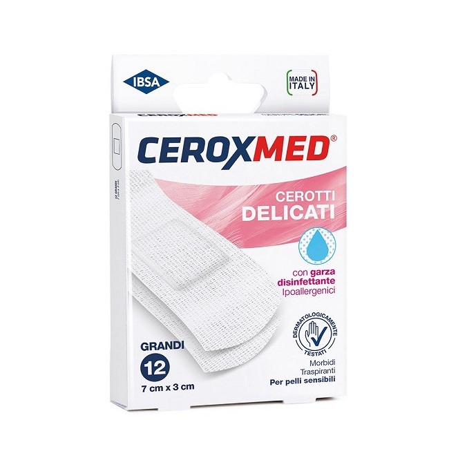Cerotti Delicati Ceroxmed Con Garza Disinfettante Per Pelli Sensibili 7x3cm 12 Pezzi Cerotti Delicati Ceroxmed Con Garza Disinfettante Per Pelli Sensibili 7x3cm 12 Pezzi