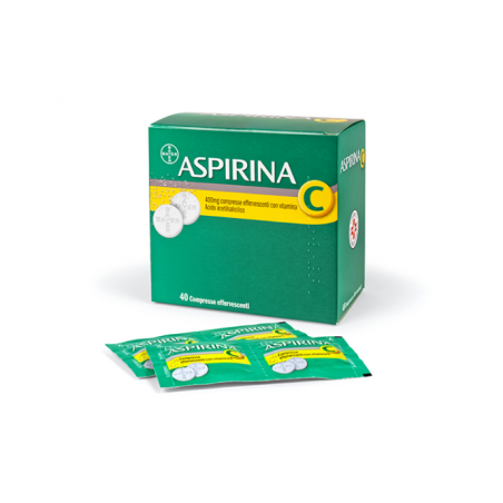 Confezione da 40 compresse effervescenti di Aspirina C, farmaco per sindromi influenzali e da raffreddamento.