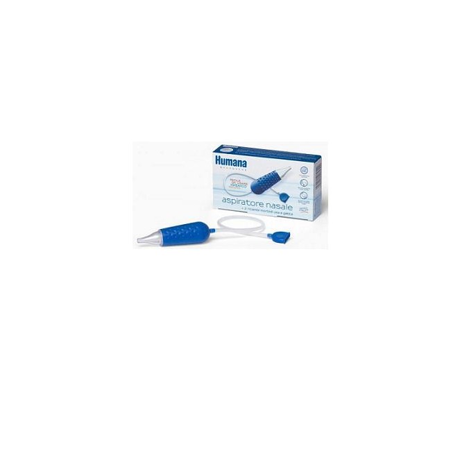 Confezione contenente 1 aspiratore e 2 ricambi di Humana Aspiratore Nasale, prodotto per l'igiene nasale dei neonati. Confezione contenente 1 aspiratore e 2 ricambi di Humana Aspiratore Nasale, prodotto per l'igiene nasale dei neonati.