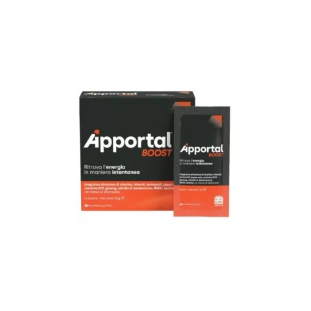 Confezione da 14 bustine di Pharmanutra Apportal Boost Integratore Energizzante Tonificante. Confezione da 14 bustine di Pharmanutra Apportal Boost Integratore Energizzante Tonificante.