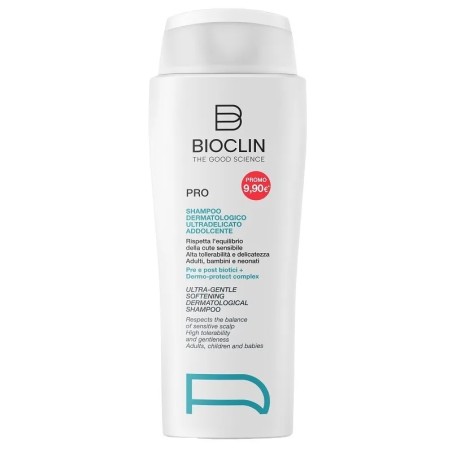 Flacone da 400 ml di Bioclin Pro Shampoo Dermatologico Ultradelicato Addolcente Per Capelli e Cute Sensibili.