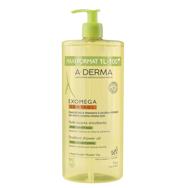 Flacone da 1 litro di A-Derma Exomega Control Olio Lavante Emolliente