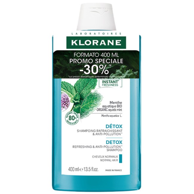 Flacone da 400 ml di Klorane Shampoo Detox Menta Acquatica