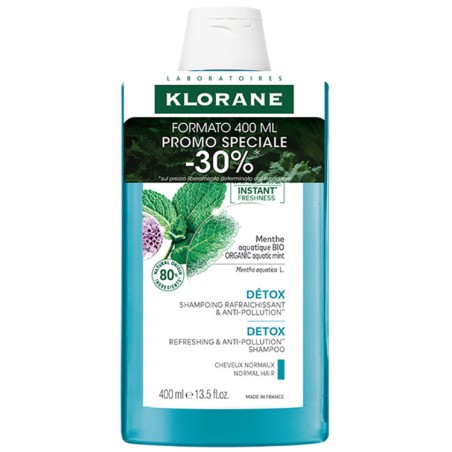 Flacone da 400 ml di Klorane Shampoo Detox Menta Acquatica