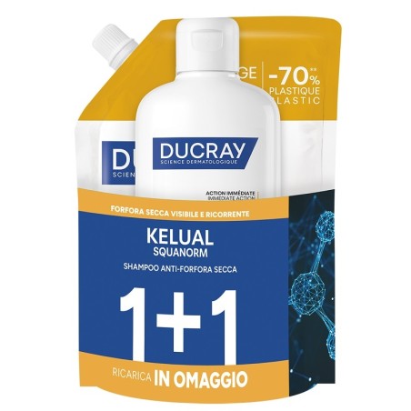 Flacone da 400 ml + ricarica da 400 ml di Ducray Kelual Squanorm Kit Shampoo Antiforfora Secca Flacone da 400 ml + ricarica da 400 ml di Ducray Kelual Squanorm Kit Shampoo Antiforfora Secca