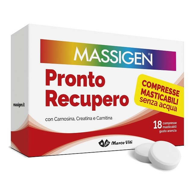 Confezione da 18 compresse masticabili di Massigen Pronto Recupero Integratore Energizzante Contro Stanchezza E Affaticamento. Confezione da 18 compresse masticabili di Massigen Pronto Recupero Integratore Energizzante Contro Stanchezza E Affaticamento.