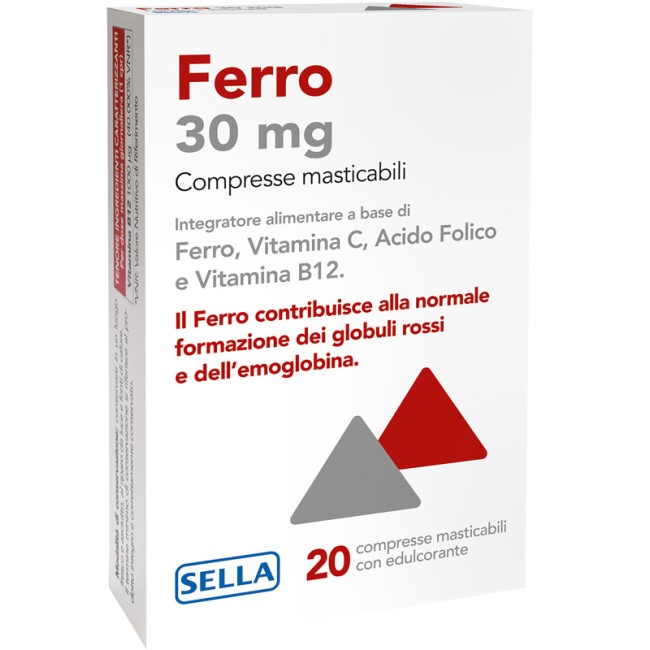 Confezione da 20 compresse di Sella Ferro 30 Mg Integratore Contro La Stanchezza E L'Affaticamento.