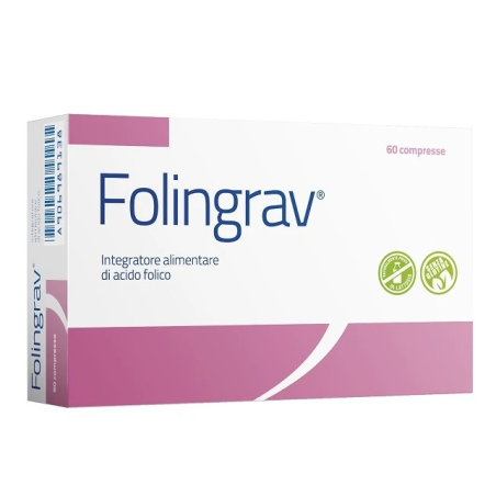 Confezione da 60 compresse di Folingrav, integratore di acido folico per donne in gravidanza