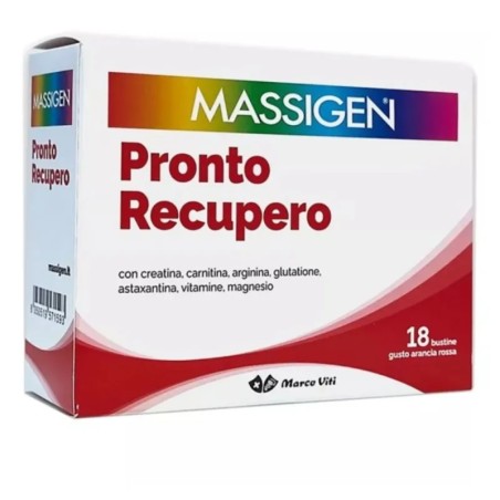 Confezione da 18 bustine di Massigen Pronto Recupero Integratore Energizzante Tonificante Per Recupero Psicofisico. Confezione da 18 bustine di Massigen Pronto Recupero Integratore Energizzante Tonificante Per Recupero Psicofisico.
