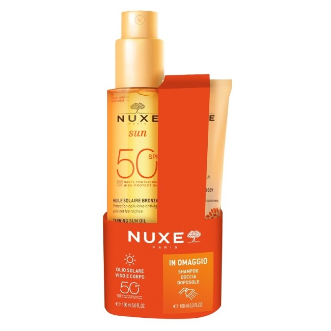 Confezione Nuxe Sun con Olio Solare SPf 50 +Doccia Shampoo 100 mlk Confezione Nuxe Sun con Olio Solare SPf 50 +Doccia Shampoo 100 mlk