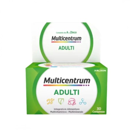 Confezione da 30 compresse di Multicentrum Adulti Integratore Di Vitamine E Minerali Per Il Benessere.