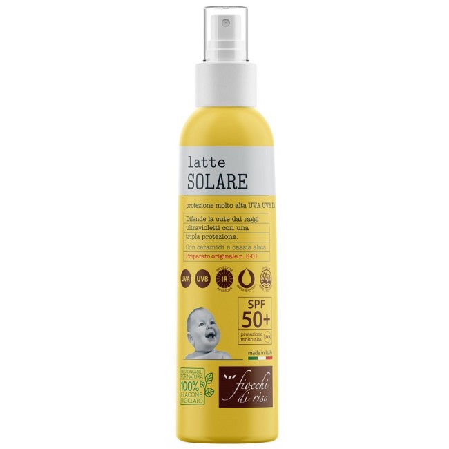 Flacone spray da 140 ml di Fiocchi di Riso Latte Solare Bimbi Spf 50+ Flacone spray da 140 ml di Fiocchi di Riso Latte Solare Bimbi Spf 50+