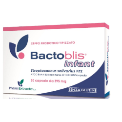 Confezione da 30 capsule di Bactoblis Infant, integratore per il benessere intestinale e immunitario dei bambini.