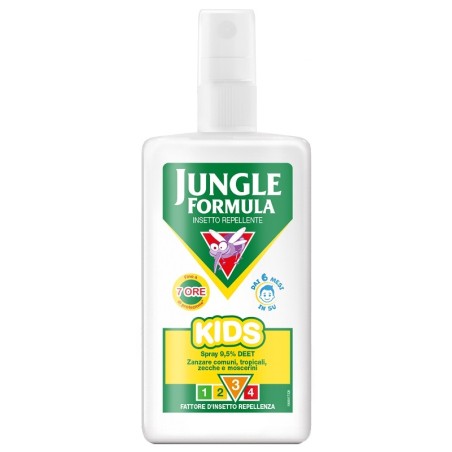 Flacone spray da 75 ml di Jungle Formula Kids 9,5% Deet, repellente per proteggere i bambini dalle zanzare.