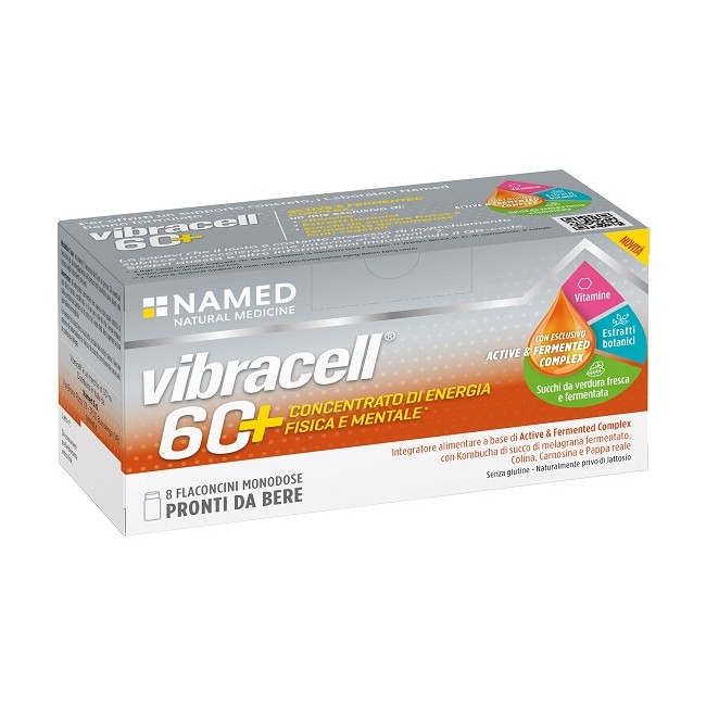 Confezione da 8 flaconcini di Named Vibracell 60+ Integratore Tonificante Ricostituente Per Adulti Sopra i 60 Anni.