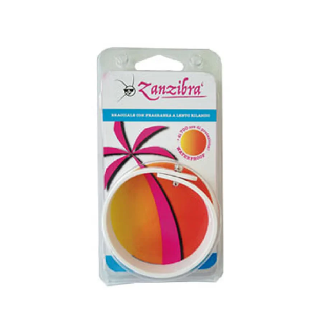 Confezione contenente Zanzibra' Children, bracciale antizanzara per bambini. Confezione contenente Zanzibra' Children, bracciale antizanzara per bambini.